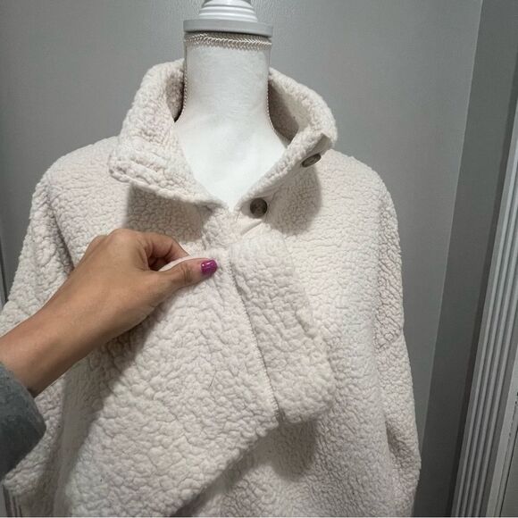 Aerie Sherpa half button sweater with pockets women's size large oversized fit - Picture 8 of 15